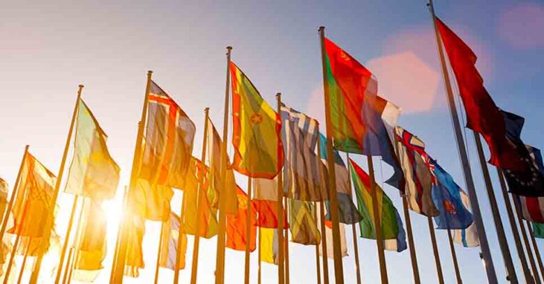 Bandeiras de vários países para as conferências internacionais